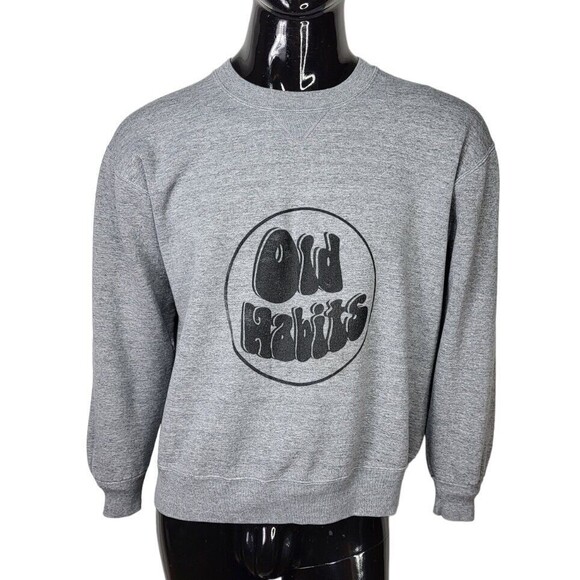Vintage "OLD HABITS" Gray Pullover Graphic Sweatshirt Unisex Size L/XL USA Made - Picture 3 of 8